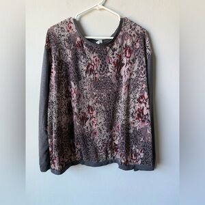 Chic Floral and Leopard Print Blouse - Gray and Pink